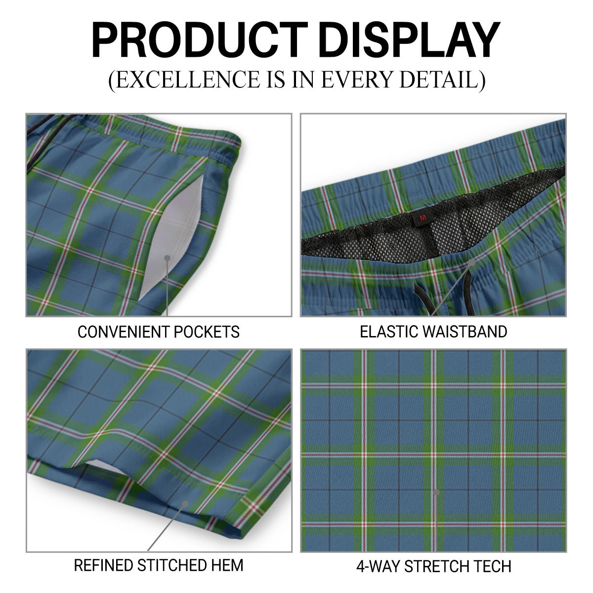 Clelland Tartan Crest Men's Beach Shorts