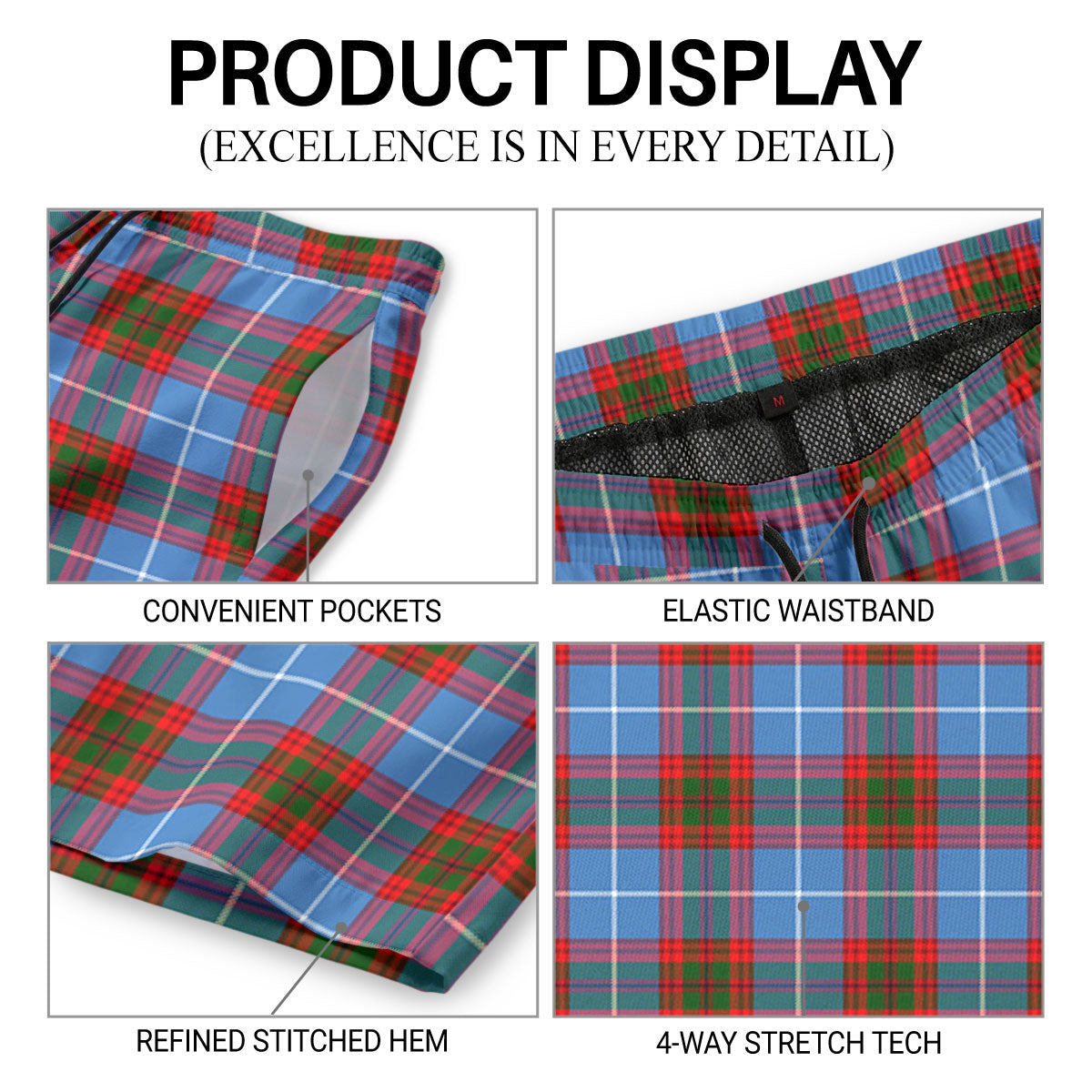 Congilton Tartan Crest Men's Beach Shorts