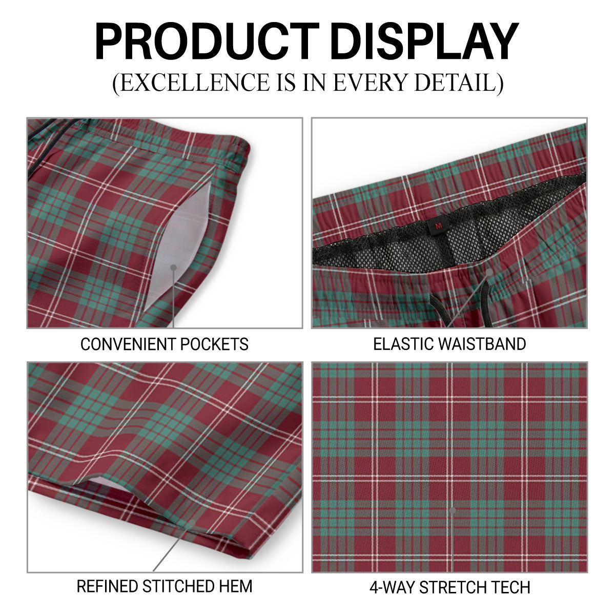 Crawford Modern Tartan Crest Men's Beach Shorts