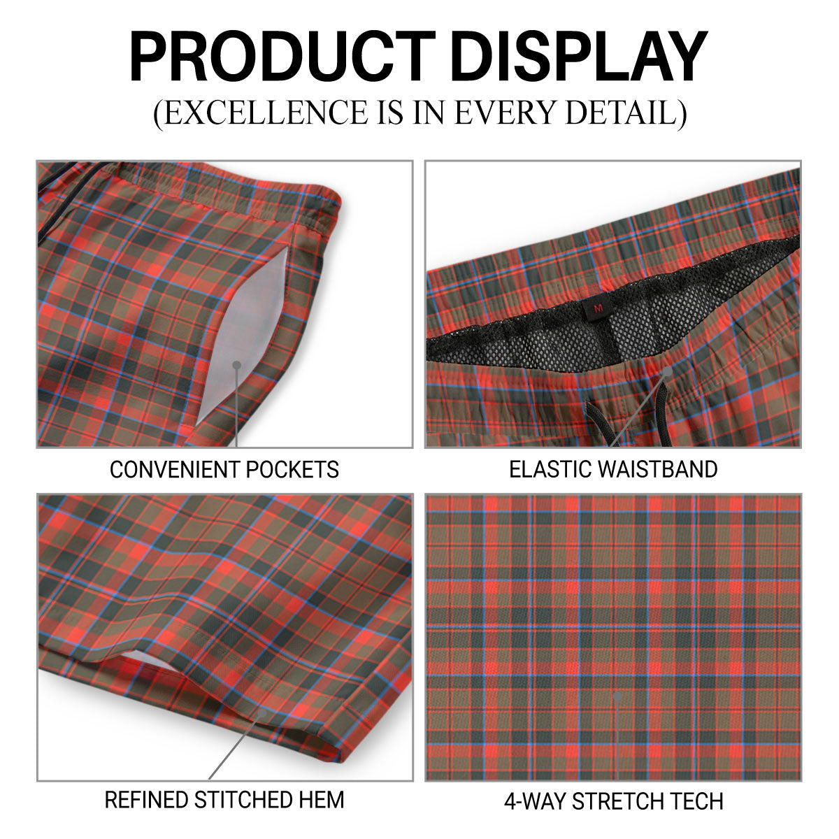 Cumming Hunting Weathered Tartan Crest Men's Beach Shorts