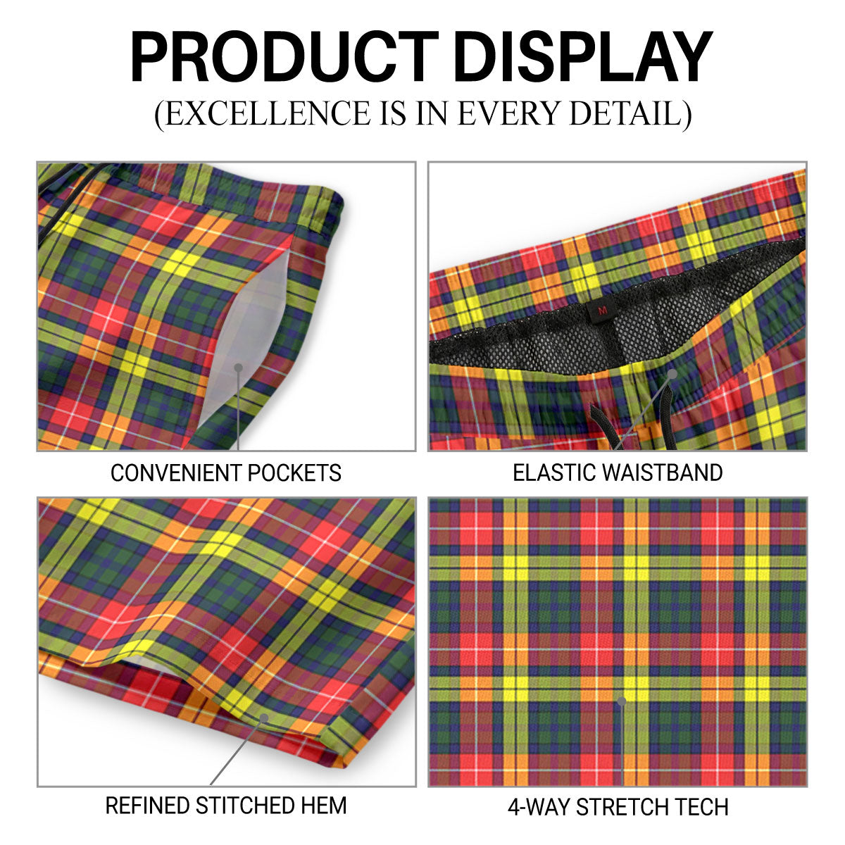 Dewar Tartan Crest Men's Beach Shorts