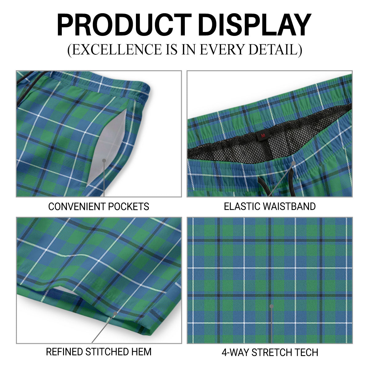 Douglas Ancient Tartan Crest Men's Beach Shorts