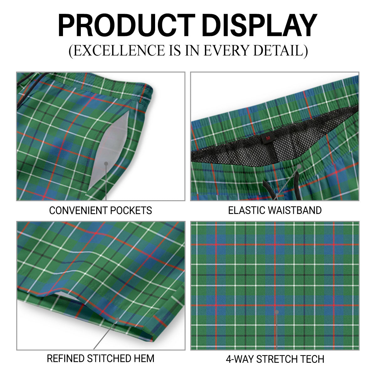 Duncan Ancient Tartan Crest Men's Beach Shorts
