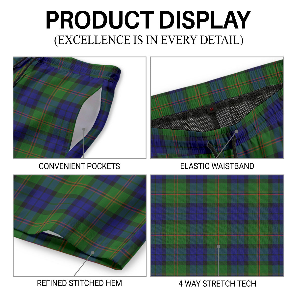 Dundas Modern Tartan Crest Men's Beach Shorts