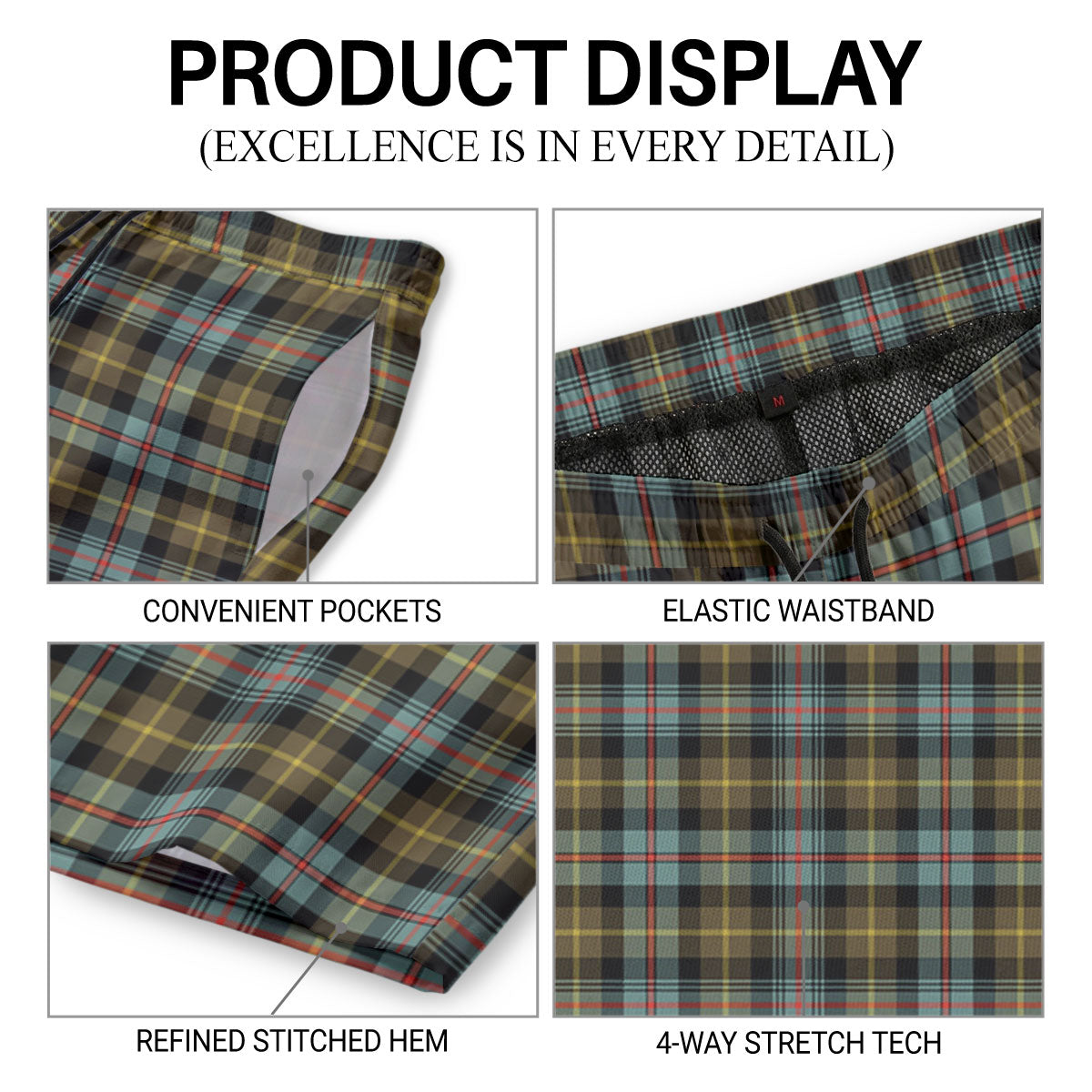 Farquharson Weathered Tartan Crest Men's Beach Shorts