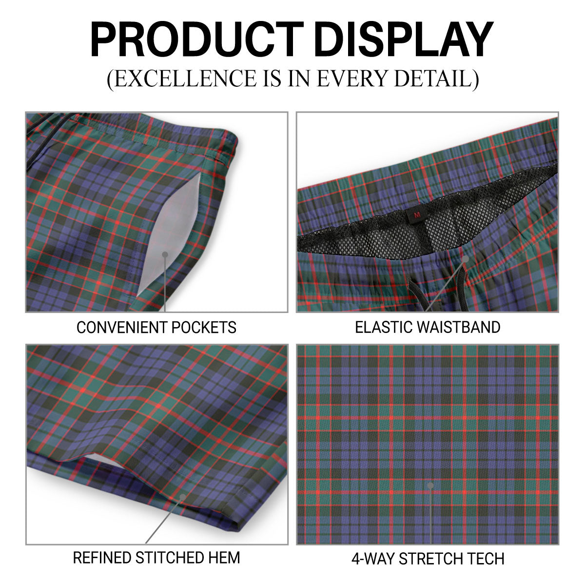 Fletcher of Dunans Tartan Crest Men's Beach Shorts