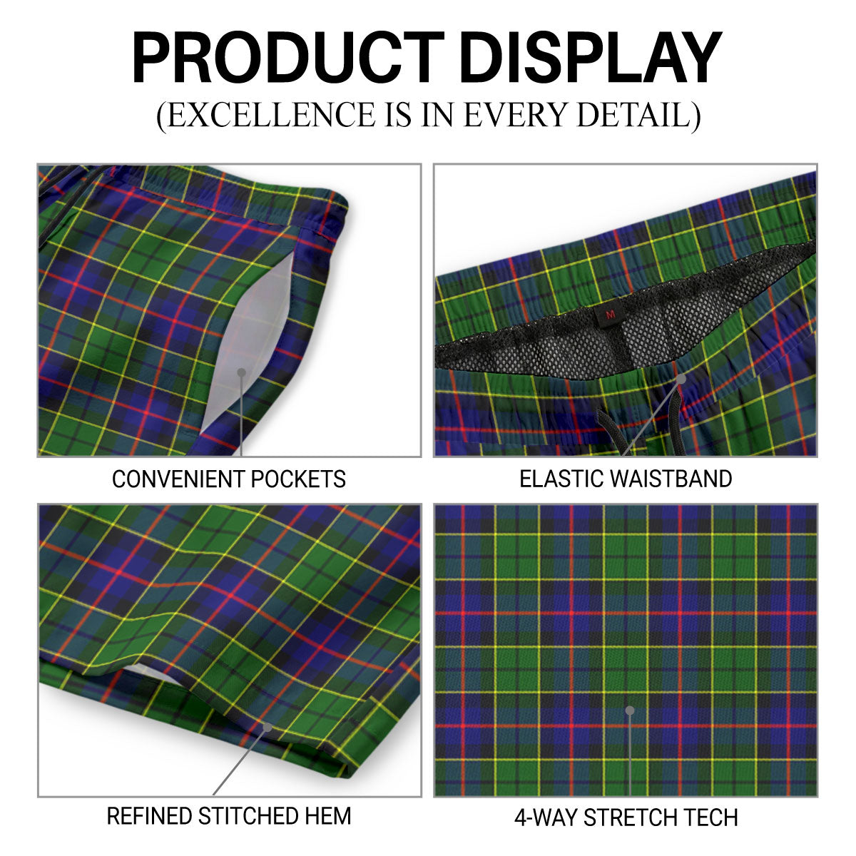 Forsyth Modern Tartan Crest Men's Beach Shorts