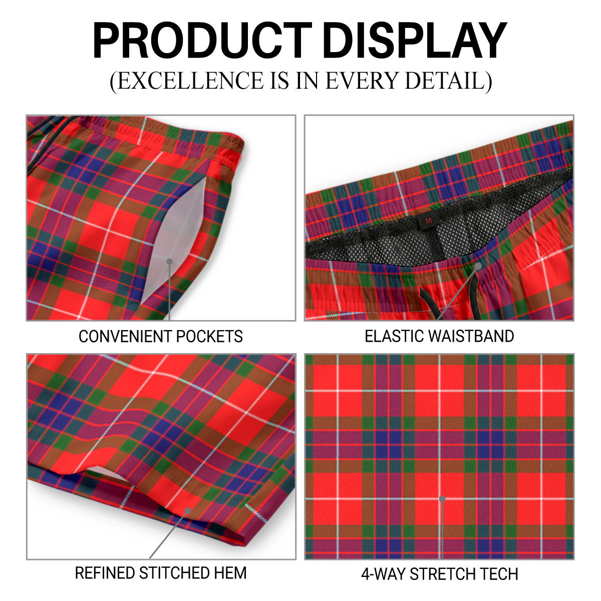 Fraser Tartan Crest Men's Beach Shorts