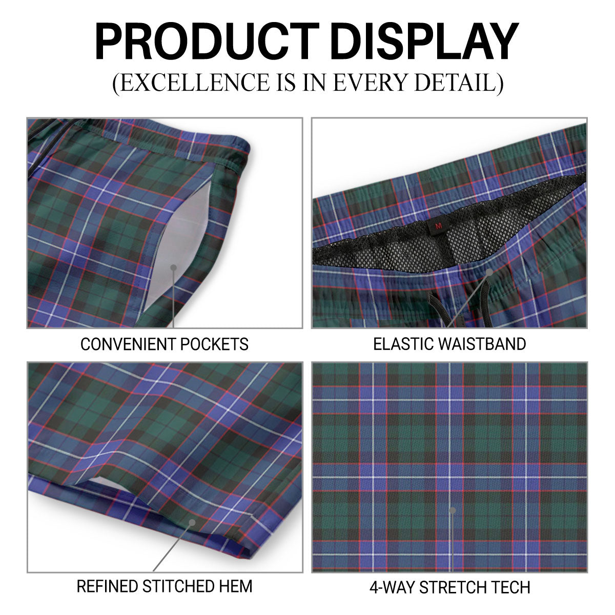 Guthrie Modern Tartan Crest Men's Beach Shorts