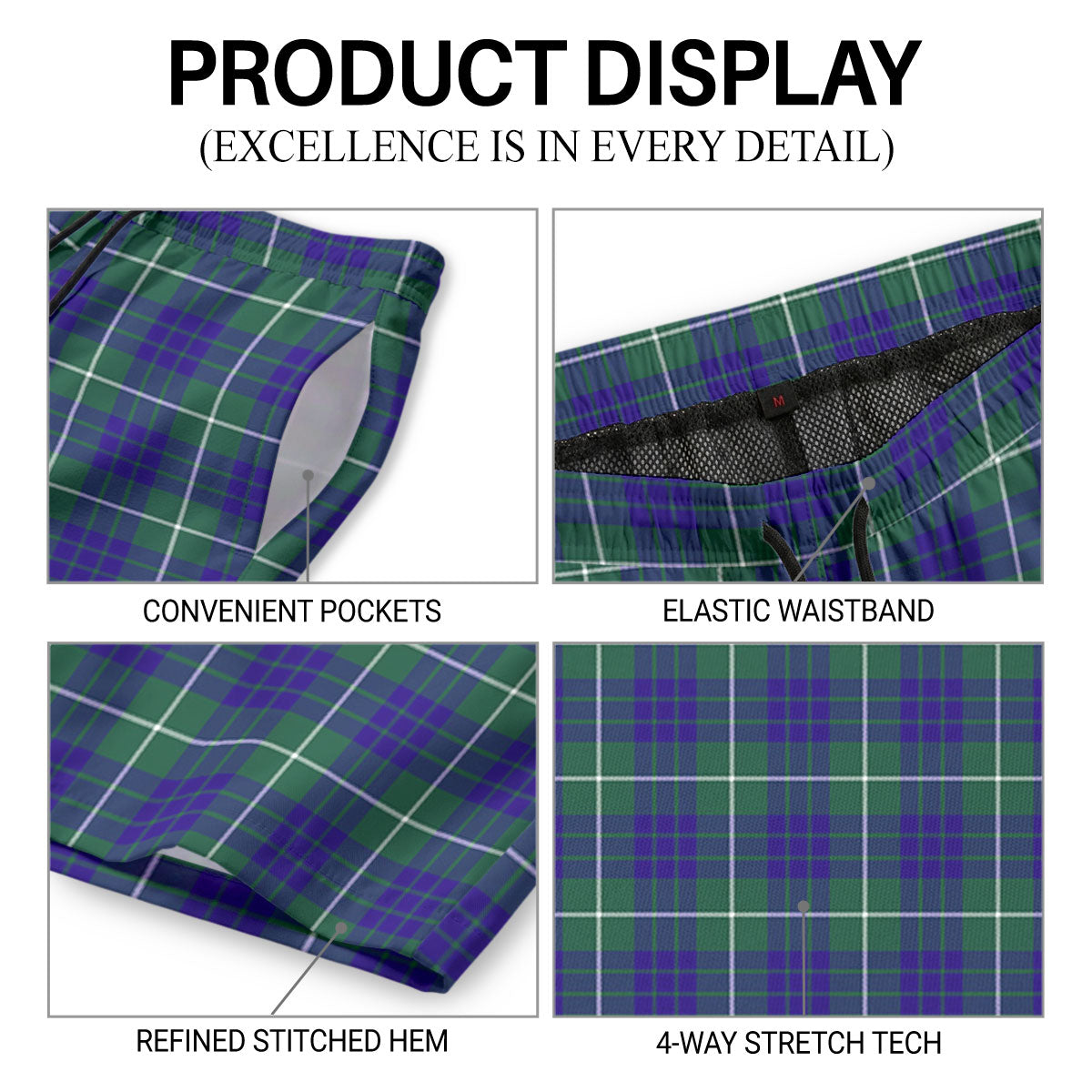 Hamilton Hunting Modern Tartan Crest Men's Beach Shorts