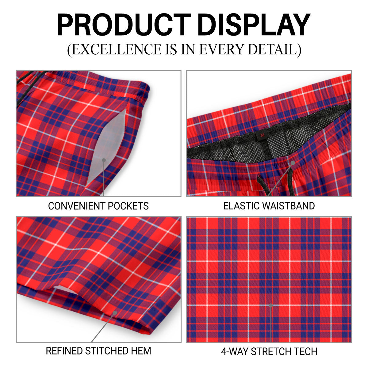 Hamilton Modern Tartan Crest Men's Beach Shorts
