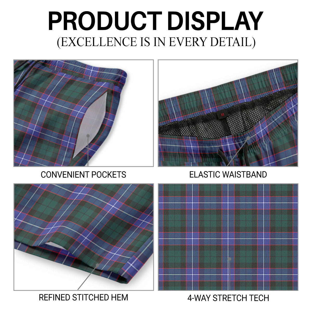Hunter Modern Tartan Crest Men's Beach Shorts