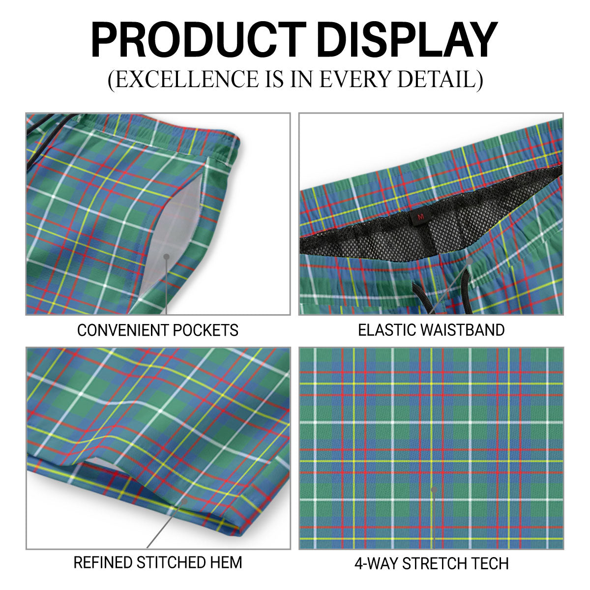 Inglis Ancient Tartan Crest Men's Beach Shorts