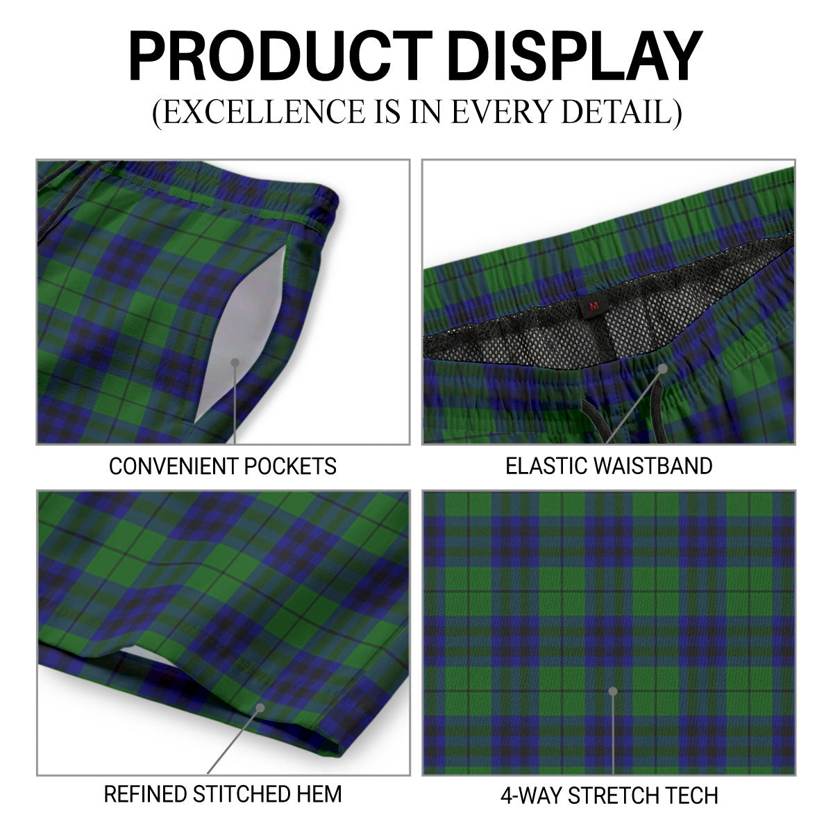 Keith Modern Tartan Crest Men's Beach Shorts