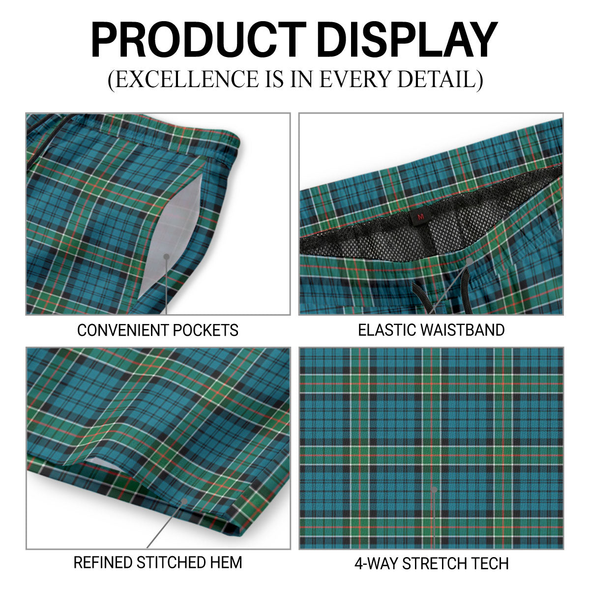 Kirkpatrick Ancient Tartan Crest Men's Beach Shorts