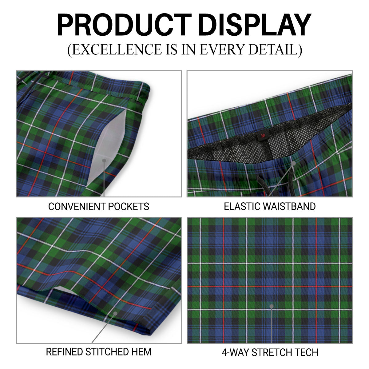 Kirkpatrick Tartan Crest Men's Beach Shorts