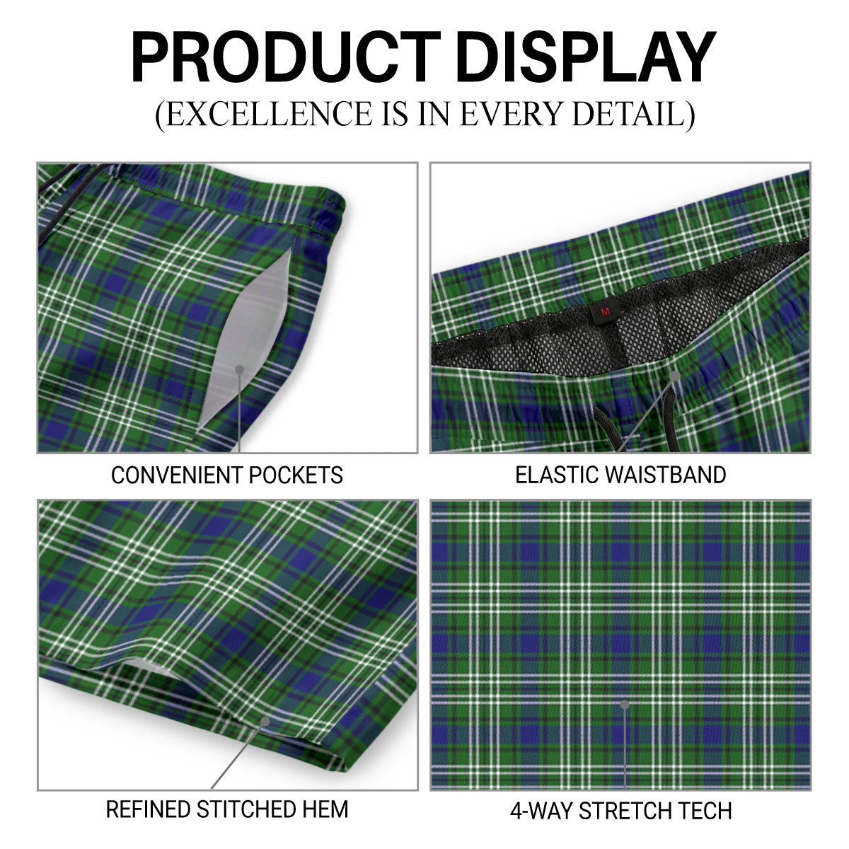 Learmonth Tartan Crest Men's Beach Shorts