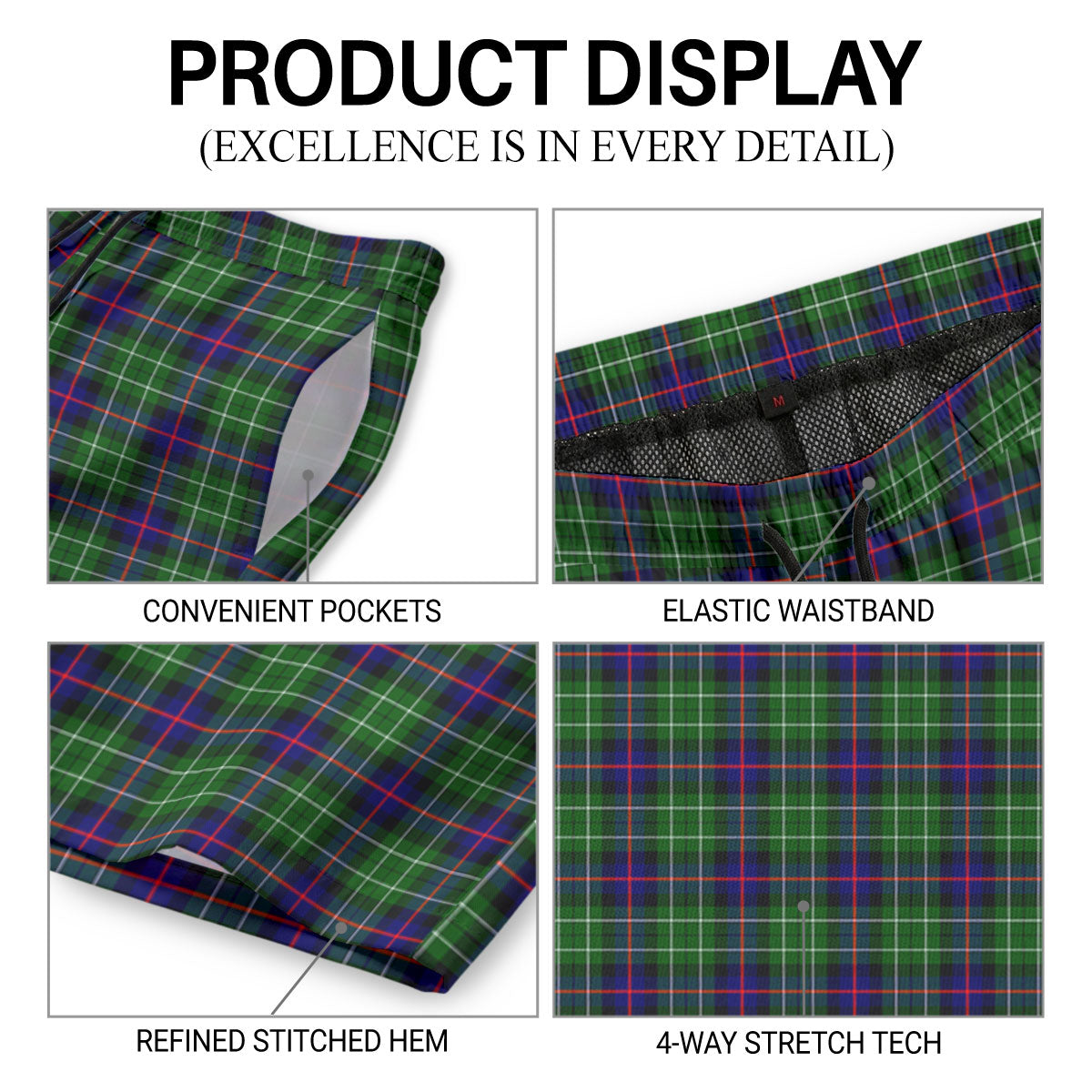 Leslie Hunting Tartan Crest Men's Beach Shorts
