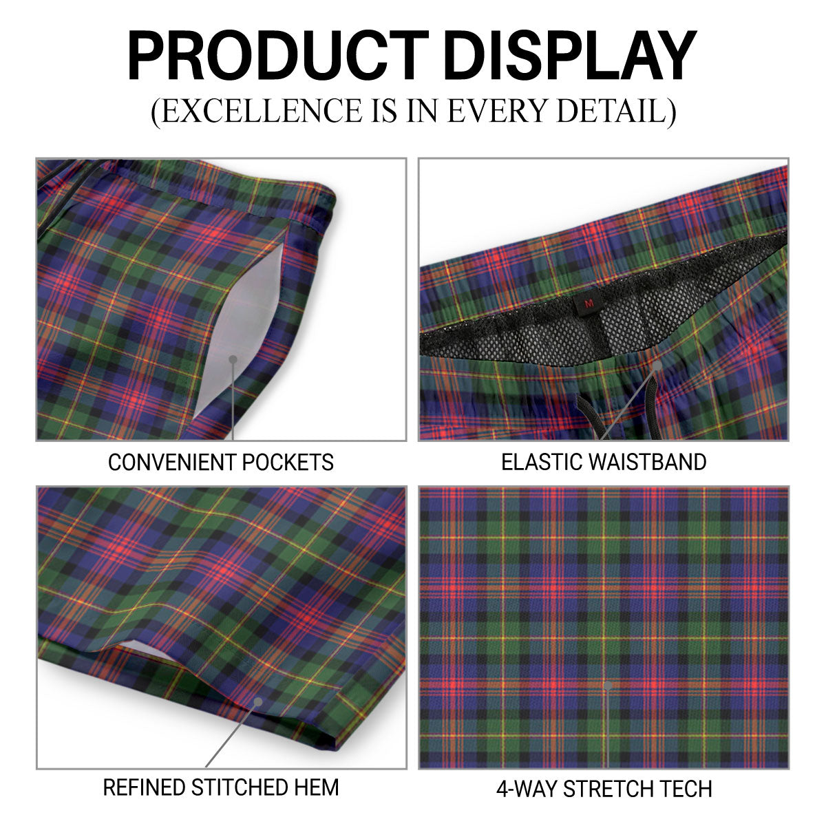 Logan Modern Tartan Crest Men's Beach Shorts