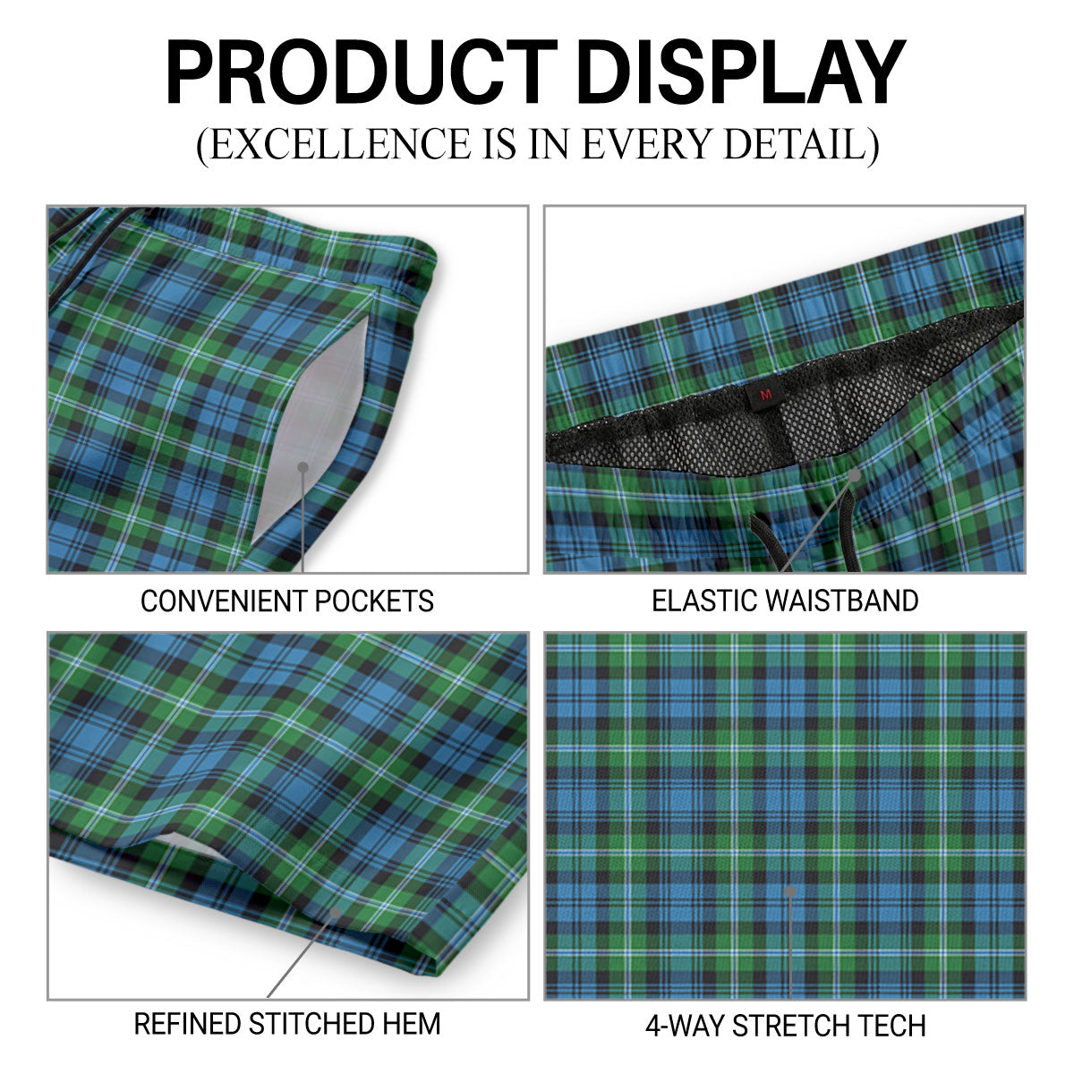Lyon Tartan Crest Men's Beach Shorts