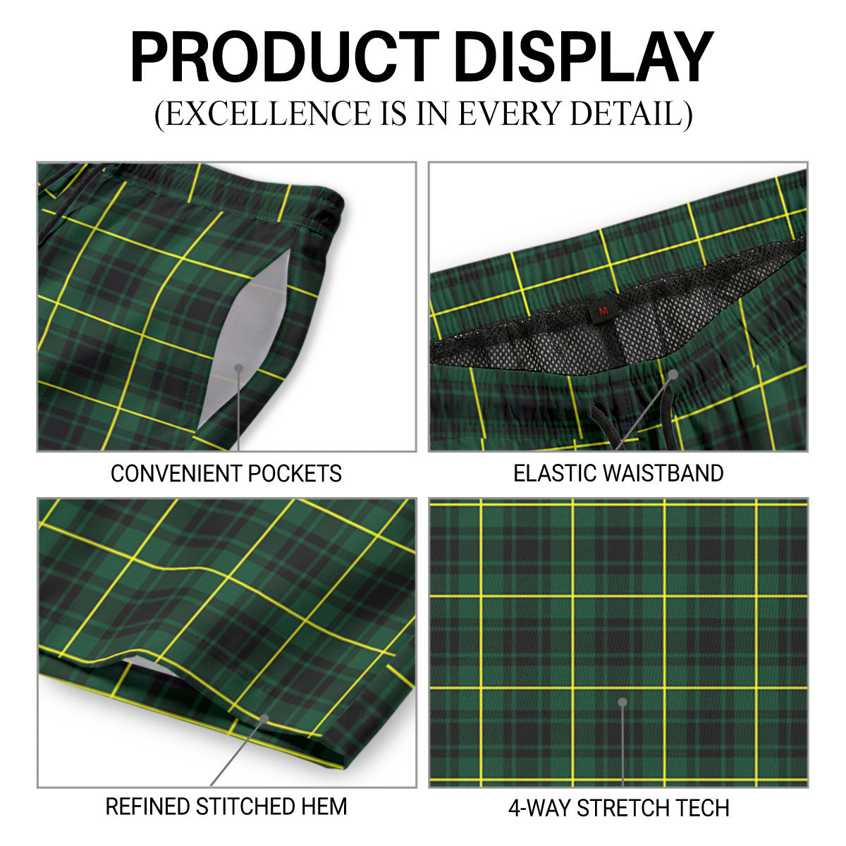 MacArthur Modern Tartan Crest Men's Beach Shorts