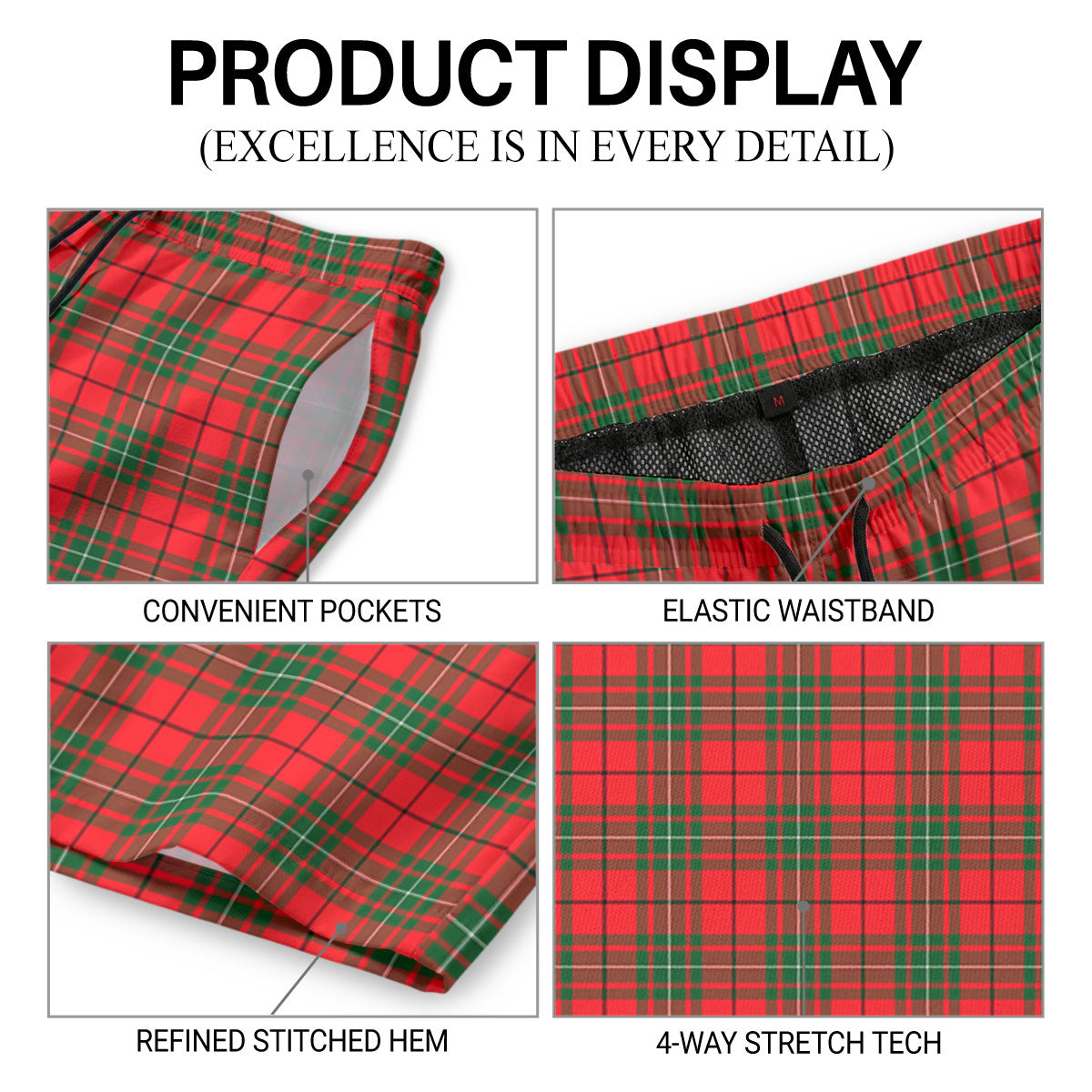MacAulay Modern Tartan Crest Men's Beach Shorts