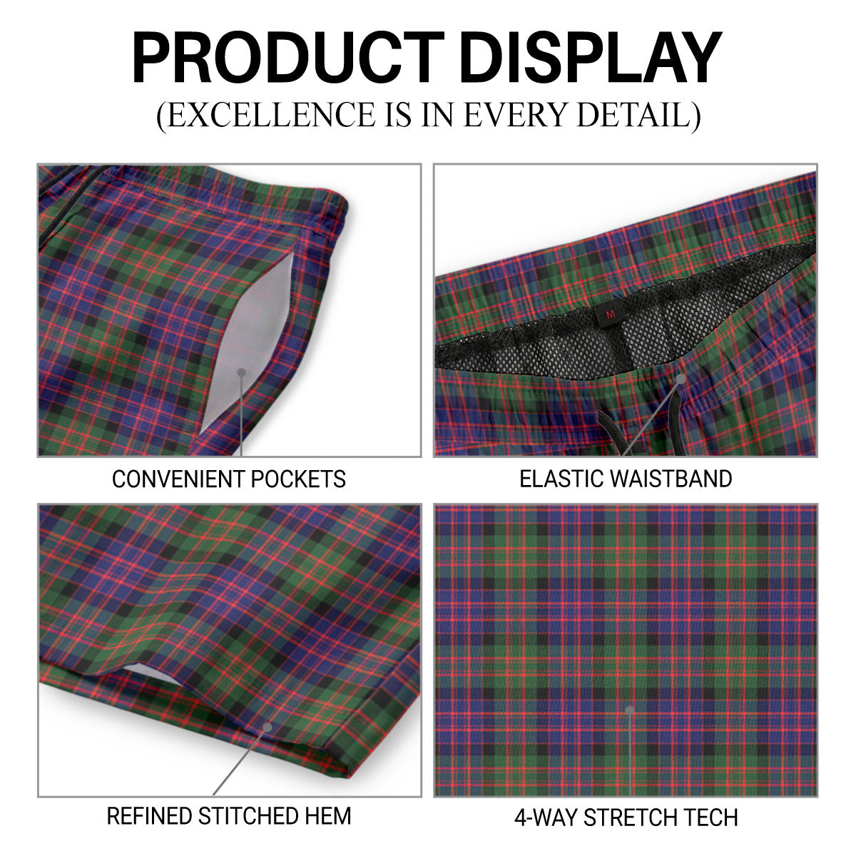MacDonald Modern Tartan Crest Men's Beach Shorts