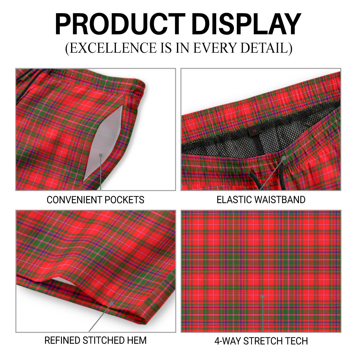 MacDougall Modern Tartan Crest Men's Beach Shorts