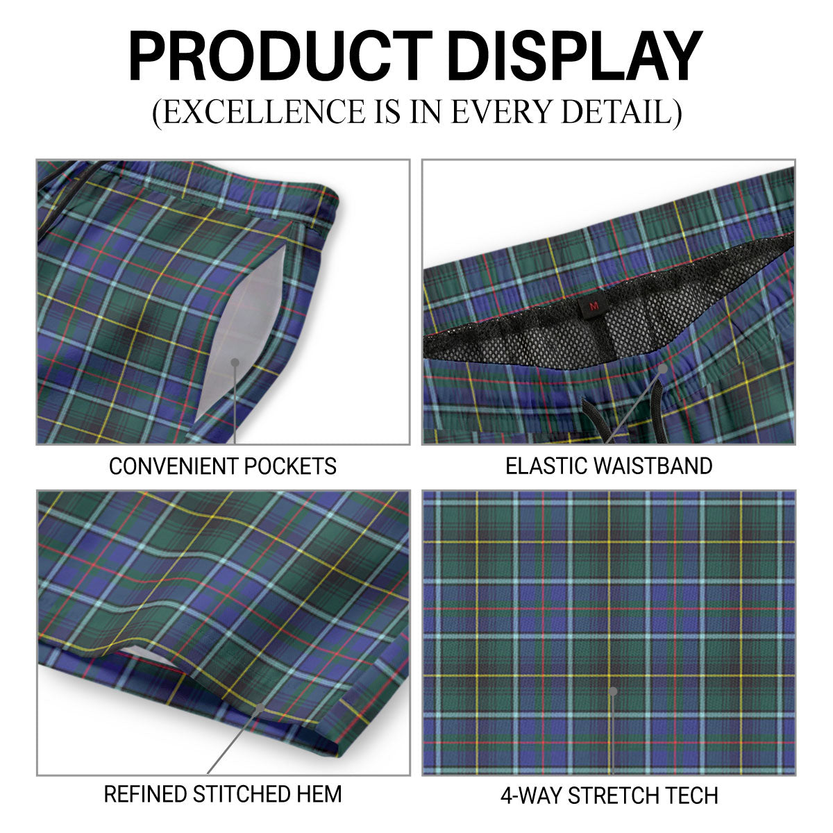 MacInnes Modern Tartan Crest Men's Beach Shorts
