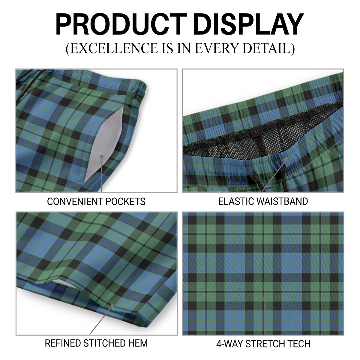 MacKay Ancient Tartan Crest Men's Beach Shorts