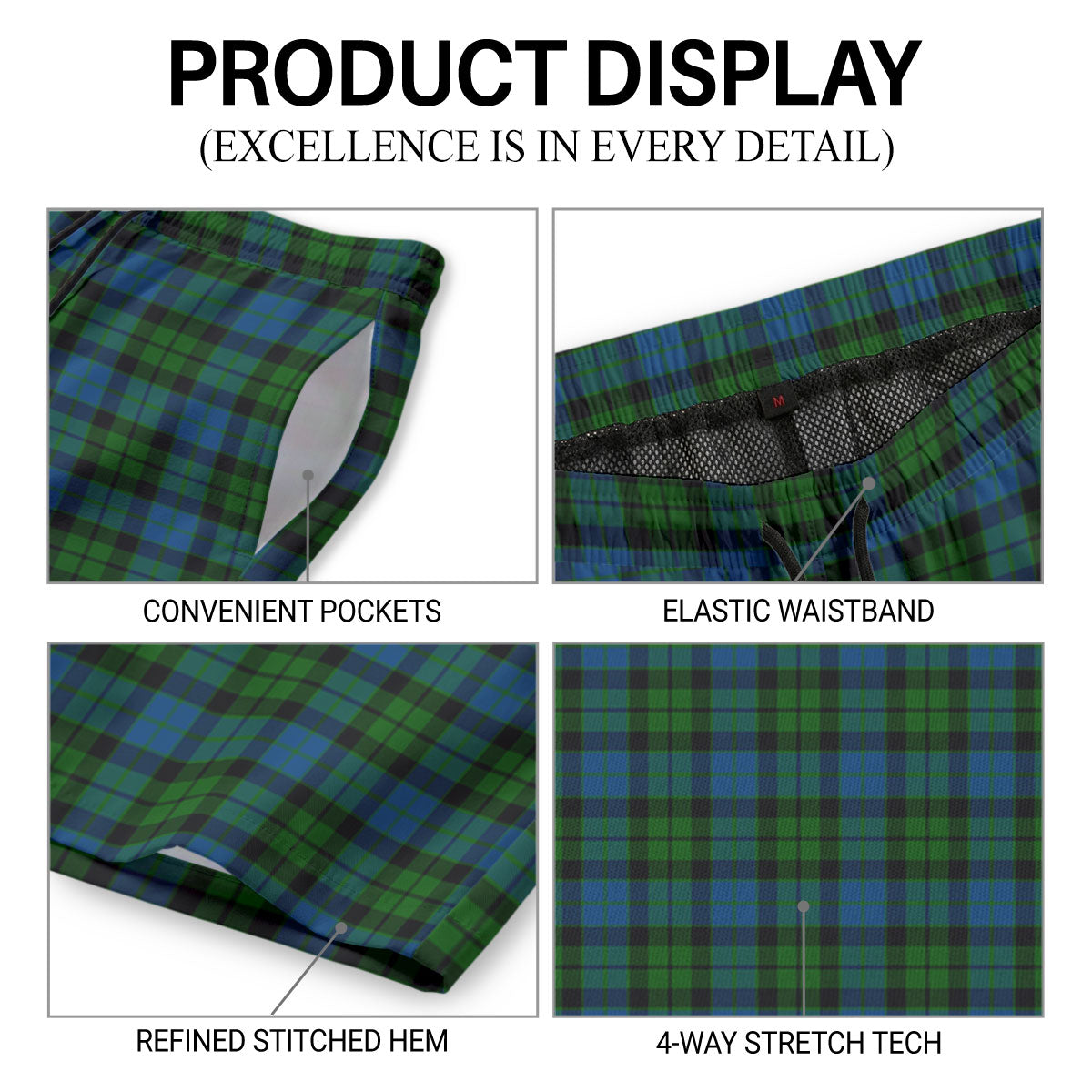 MacKay Modern Tartan Crest Men's Beach Shorts