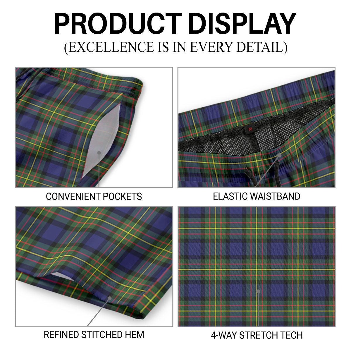 MacLaren Modern Tartan Crest Men's Beach Shorts