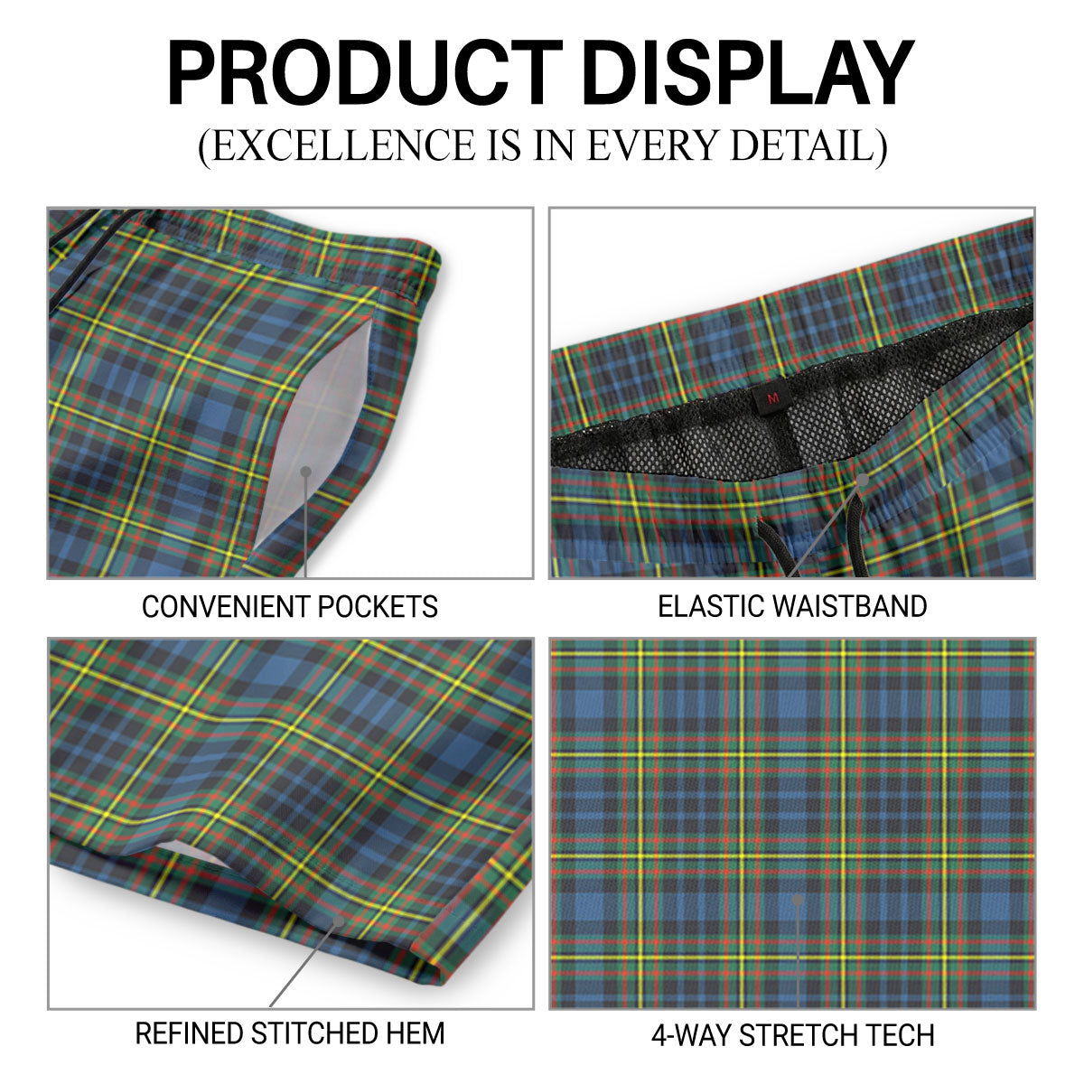 MacLellan Ancient Tartan Crest Men's Beach Shorts