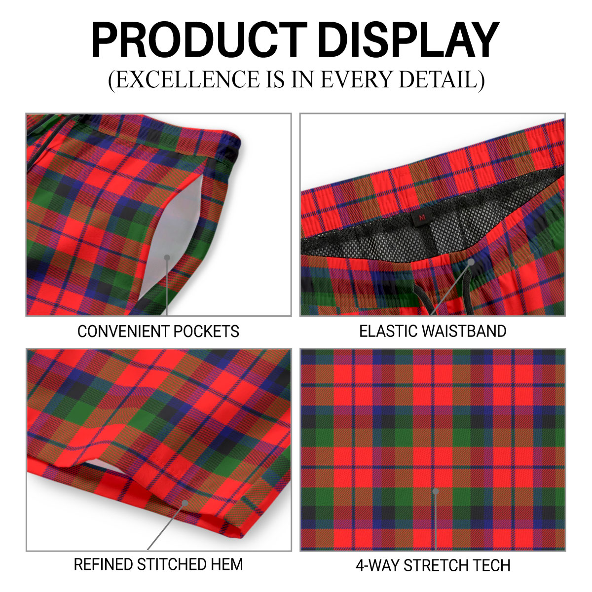 MacNaughton Modern Tartan Crest Men's Beach Shorts