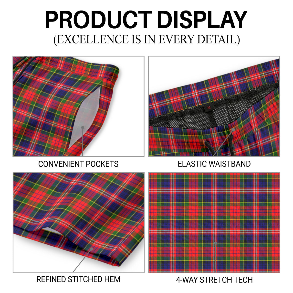 MacPherson Modern Tartan Crest Men's Beach Shorts