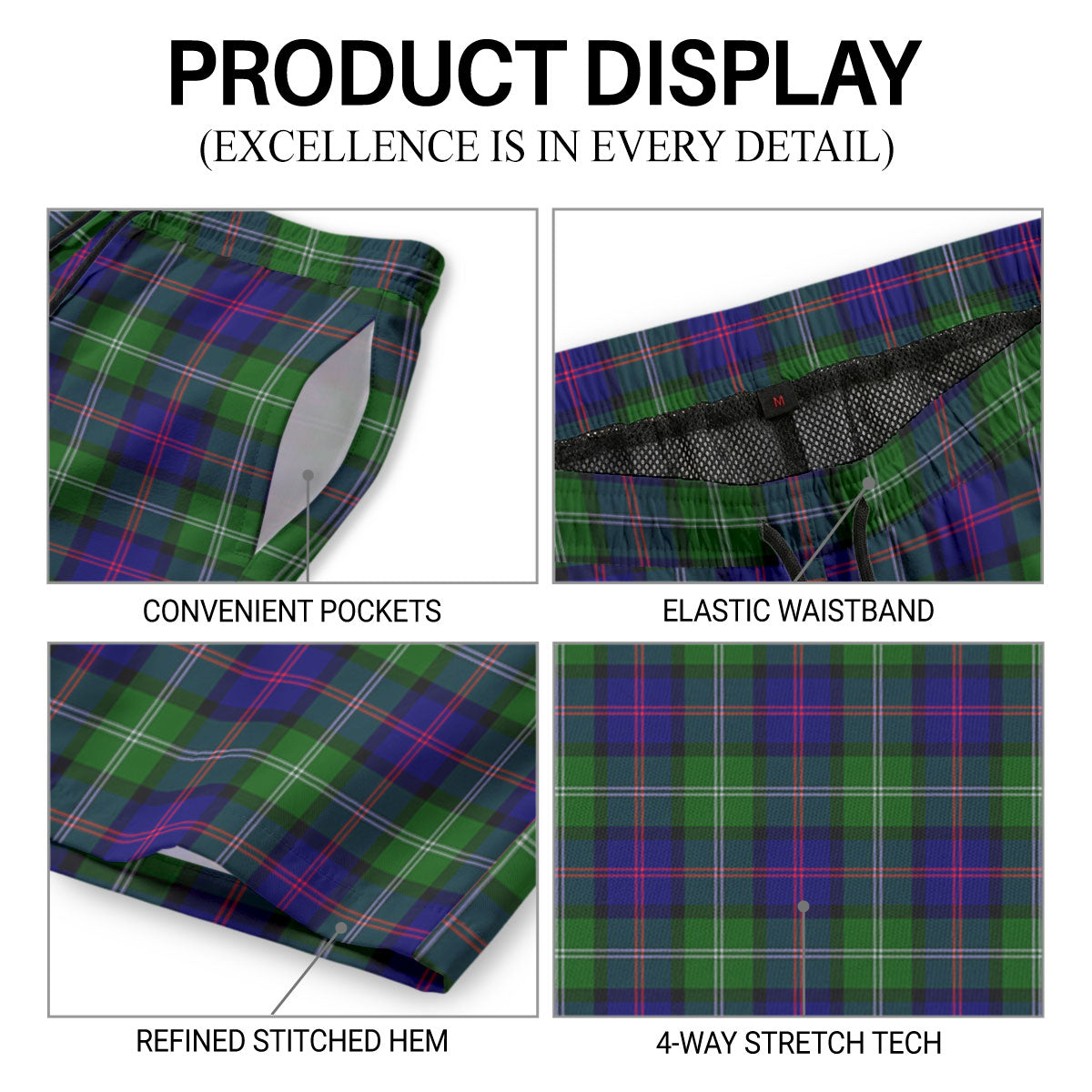 MacThomas Modern Tartan Crest Men's Beach Shorts