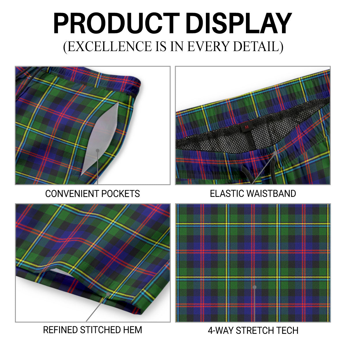 Malcolm (or MacCallum) Tartan Crest Men's Beach Shorts