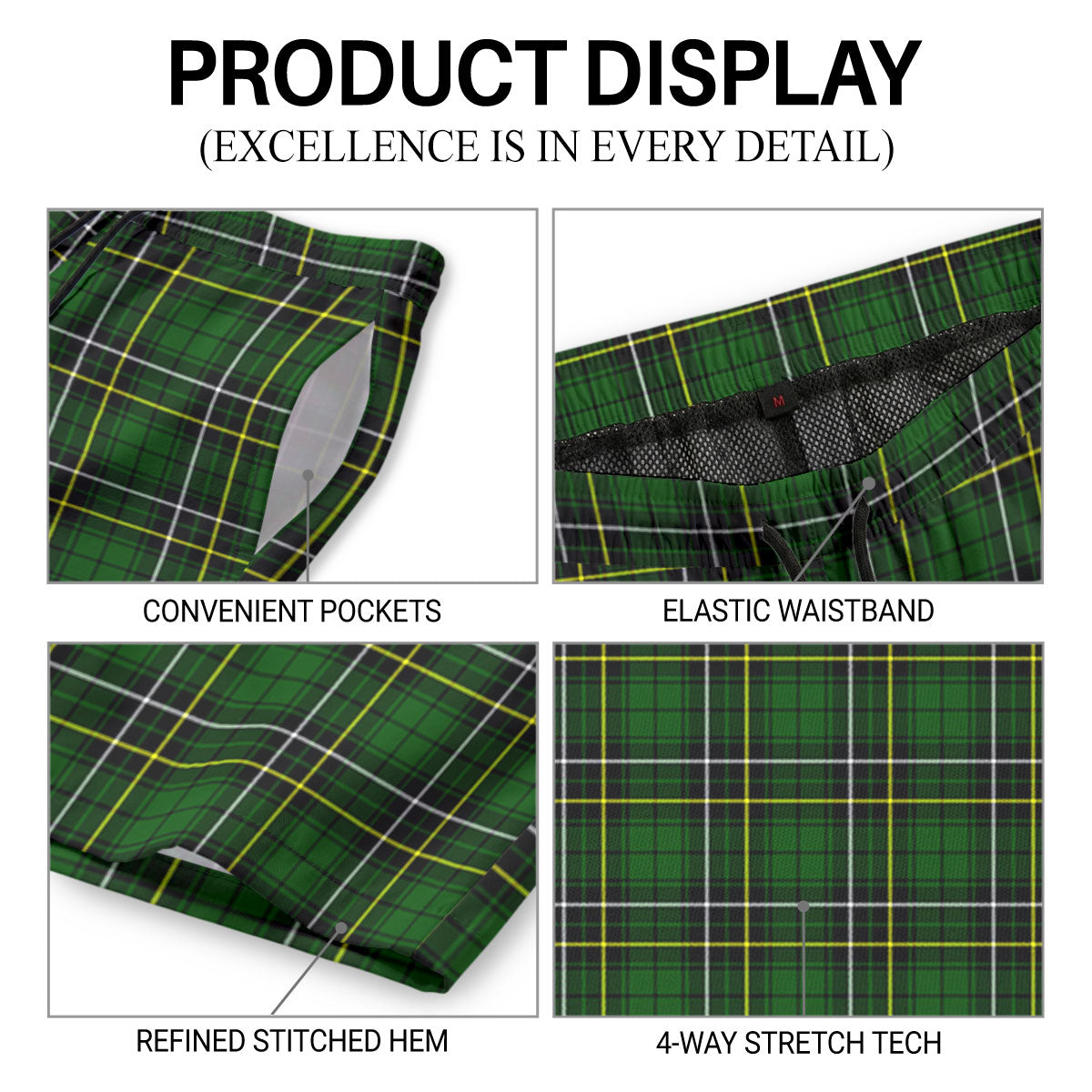 McAlpine Modern Tartan Crest Men's Beach Shorts