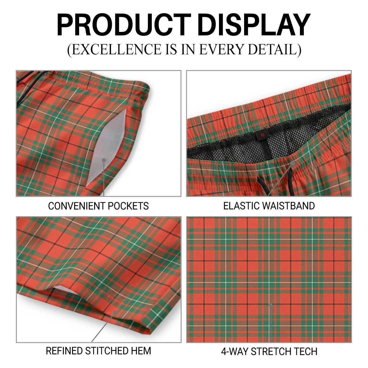 McAulay Ancient Tartan Crest Men's Beach Shorts