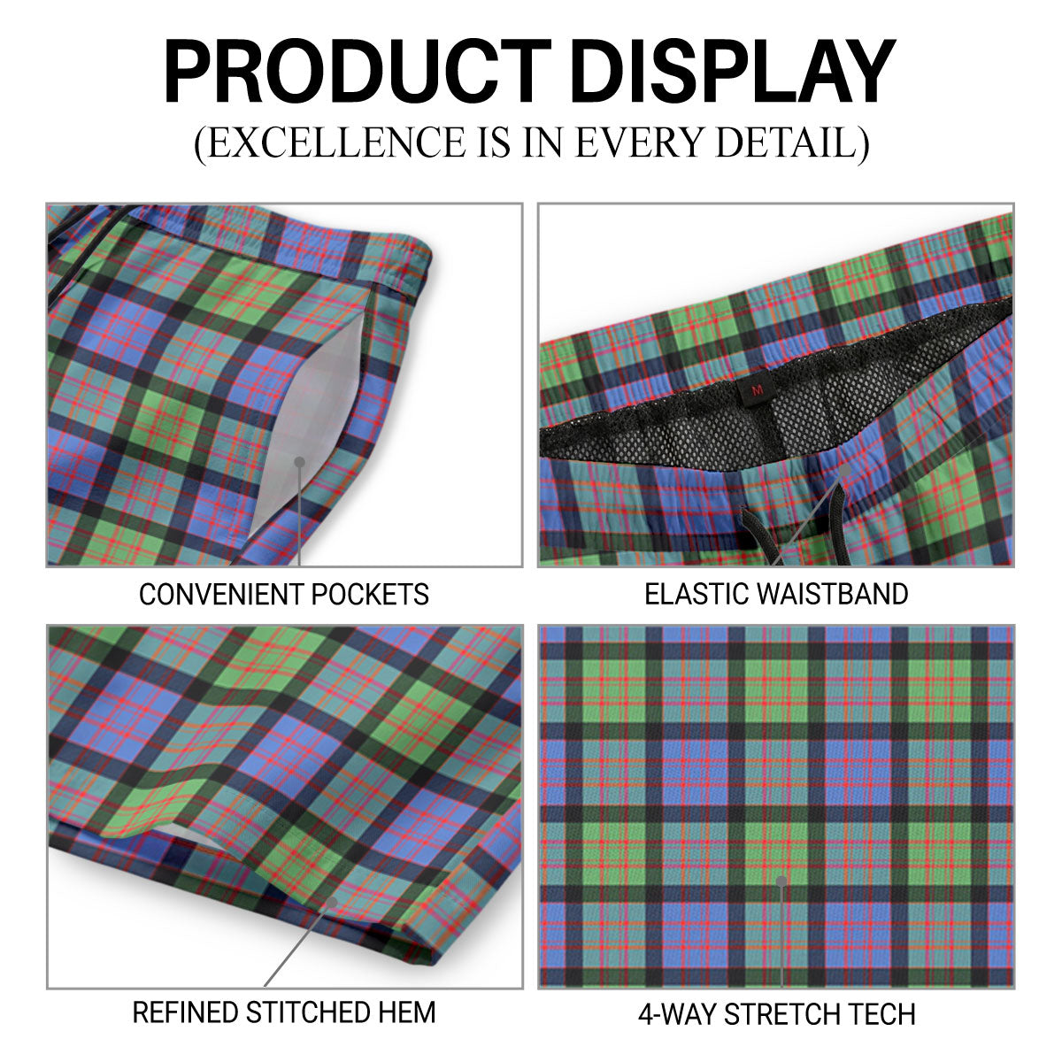 McDonald Ancient Tartan Crest Men's Beach Shorts