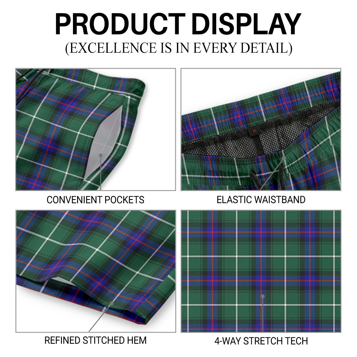 McDonald of the Isles Hunting Modern Tartan Crest Men's Beach Shorts