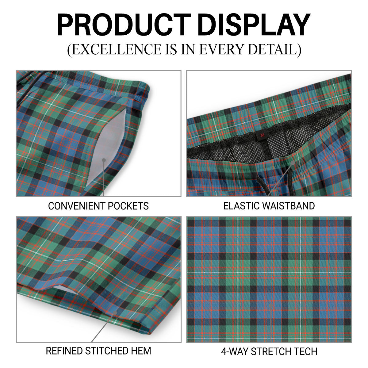 McDonnell of Glengarry Ancient Tartan Crest Men's Beach Shorts