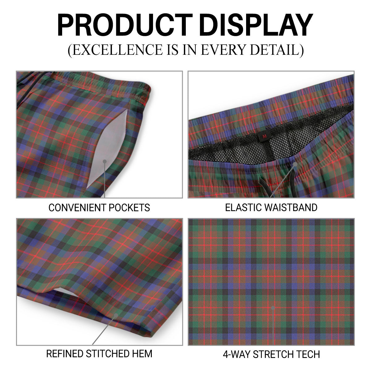 McDuff Hunting Modern Tartan Crest Men's Beach Shorts
