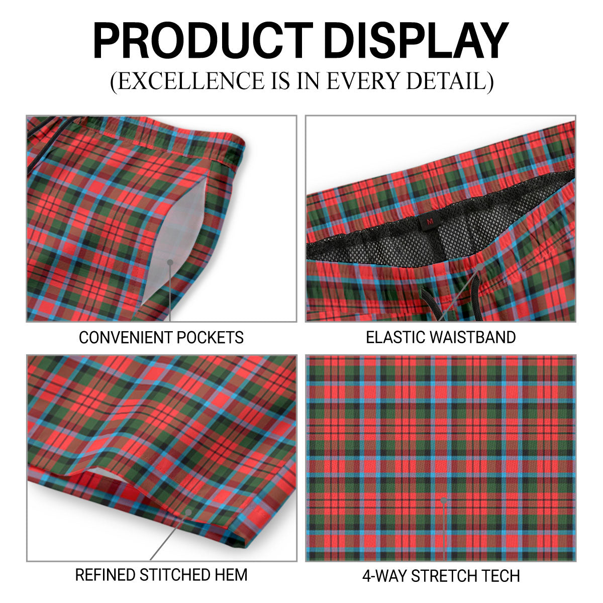 McDuff Modern Tartan Crest Men's Beach Shorts