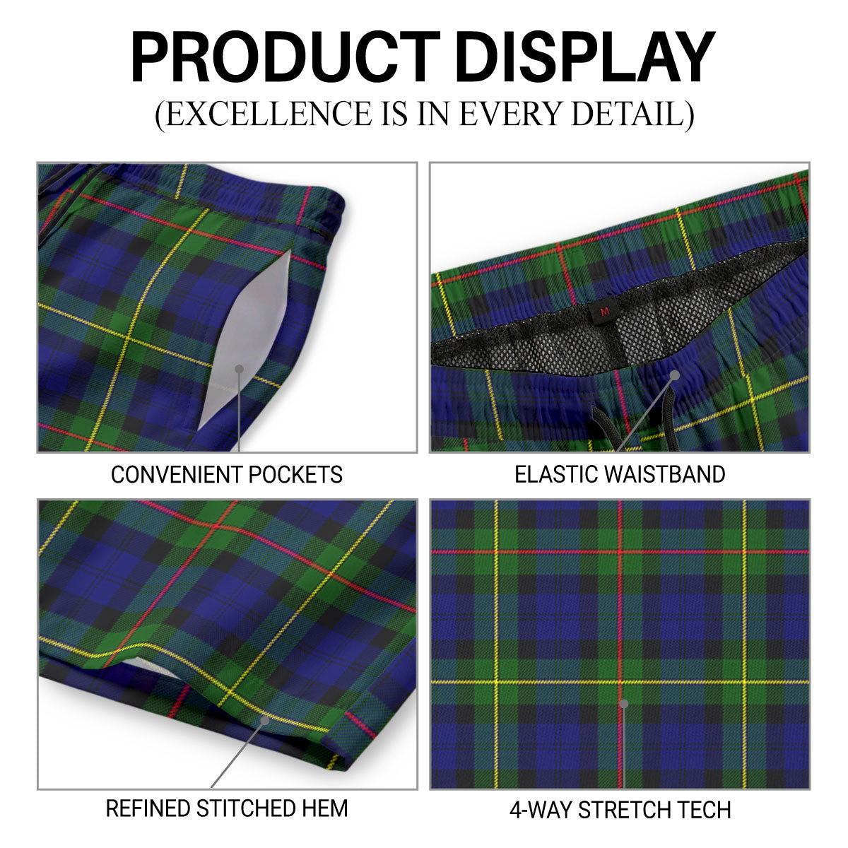 McEwan Modern Tartan Crest Men's Beach Shorts