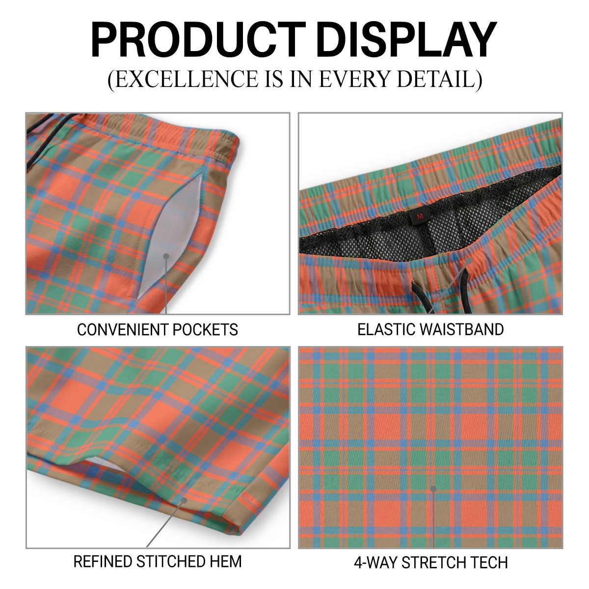 McIntosh Ancient Tartan Crest Men's Beach Shorts