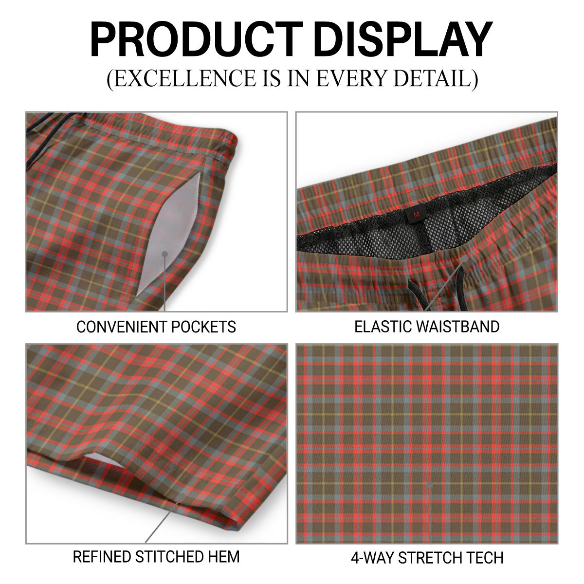 McIntosh Hunting Weathered Tartan Crest Men's Beach Shorts