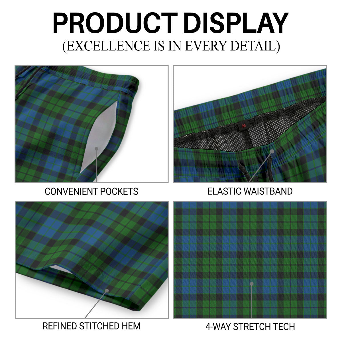 McKie Tartan Crest Men's Beach Shorts