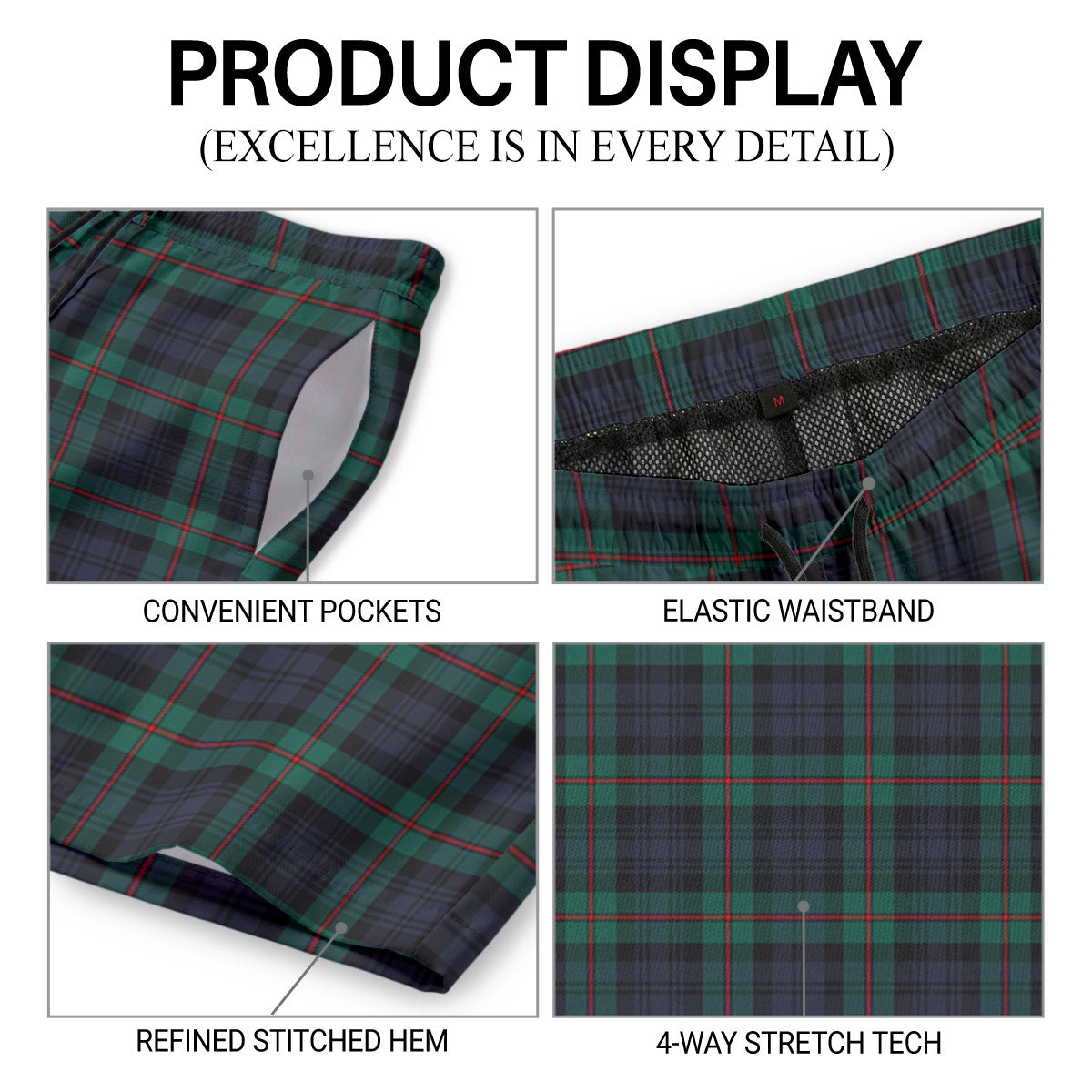 McKinlay Modern Tartan Crest Men's Beach Shorts