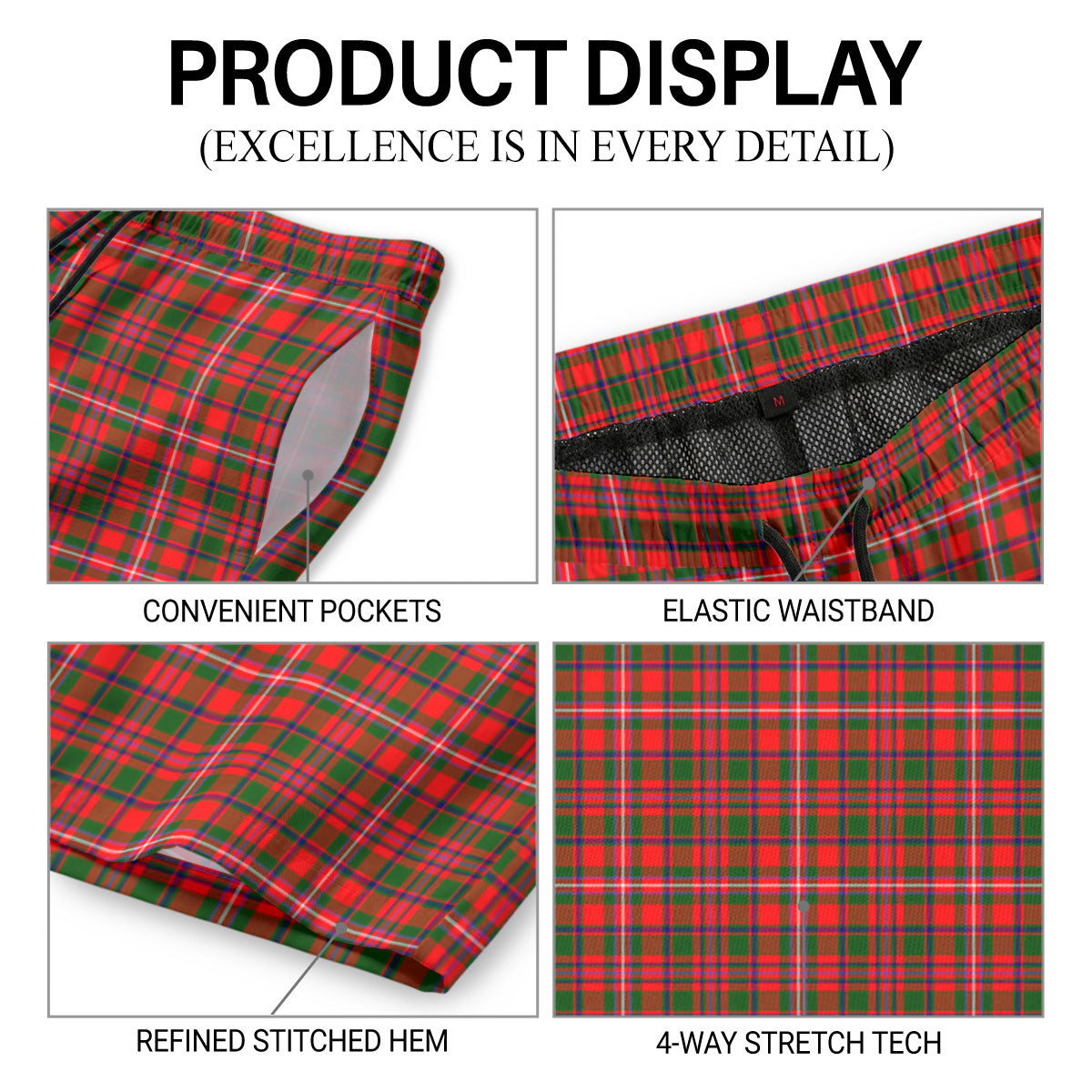 McKinnon Modern Tartan Crest Men's Beach Shorts